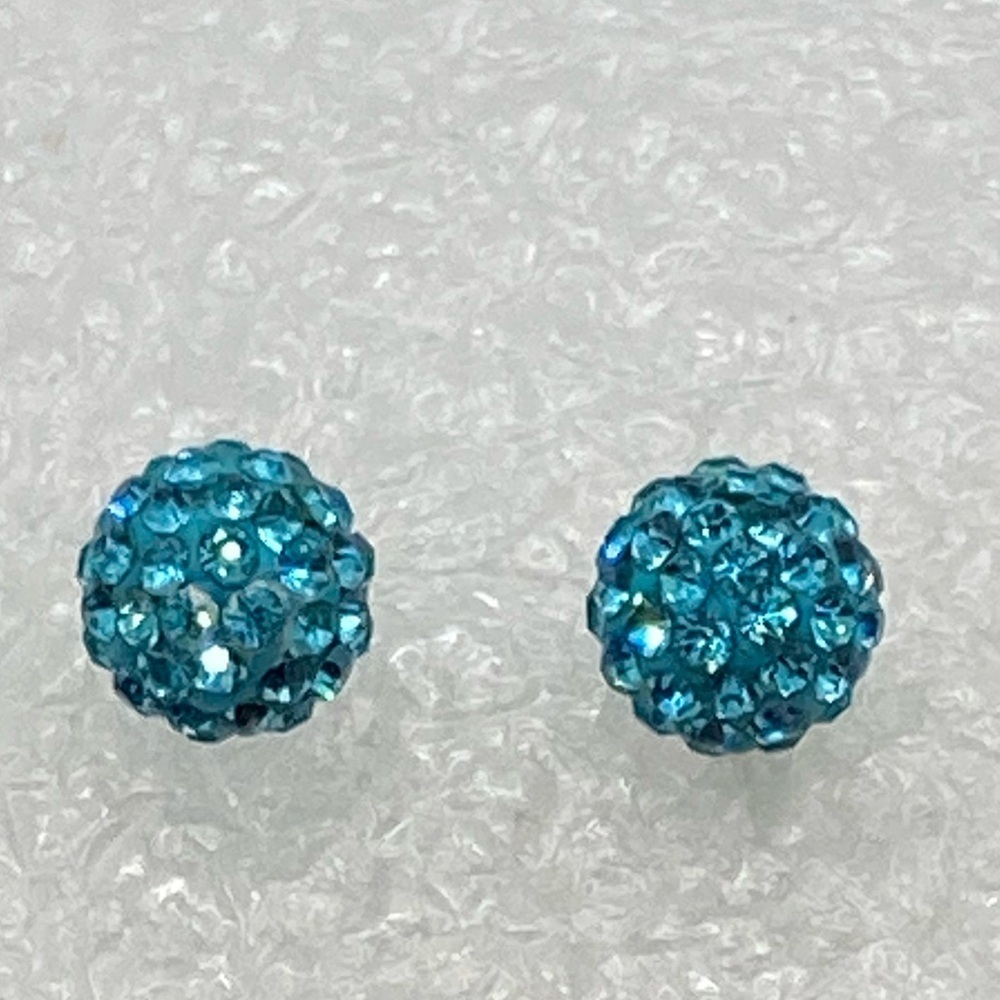STERLING Silver Blue Crystal Sparkle Ball Stud Earrings 7mm